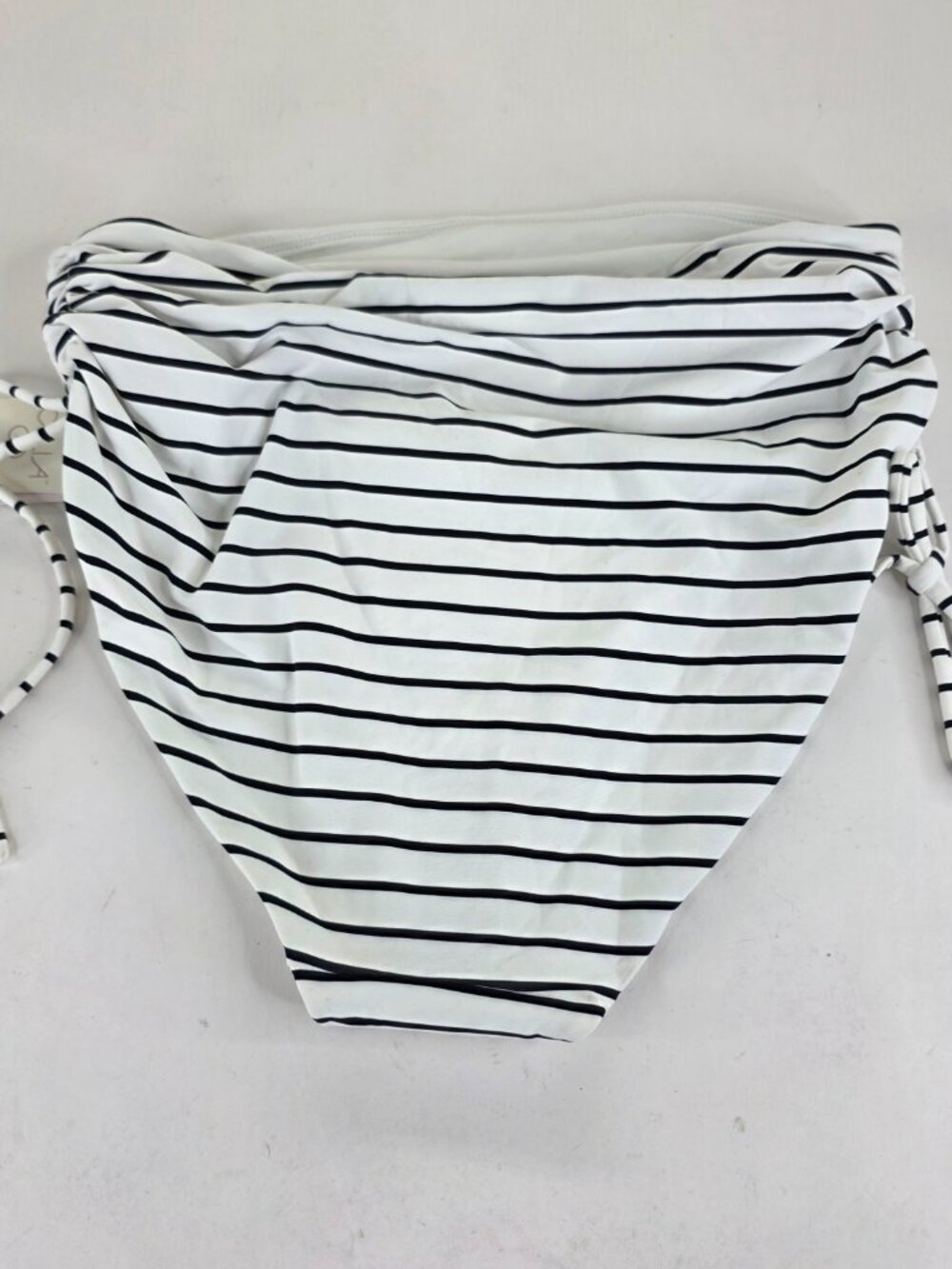 CALIA High Waisted Ruched Side Tie Swim Bottoms Coastal Stripe Tummy Control - Picture 14 of 15